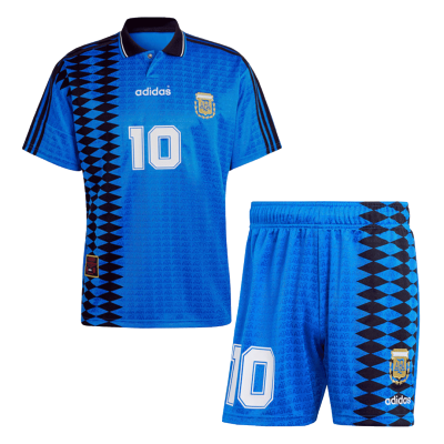 Men's #10 Argentina Away Soccer Jersey Kit (Jersey+Shorts) 1994 - BuyJerseyshop