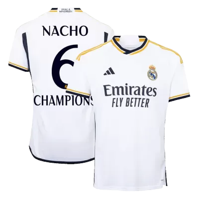 Men's NACHO #6 CHAMPIONS Real Madrid Home Soccer Jersey Shirt 2023/24 - BuyJerseyshop