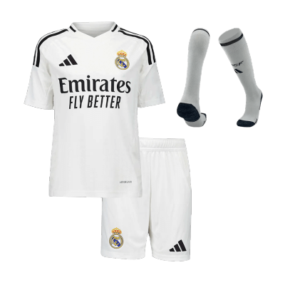 Kids Real Madrid Home Soccer Jersey Whole Kit (Jersey+Shorts+Socks) 2024/25 - BuyJerseyshop