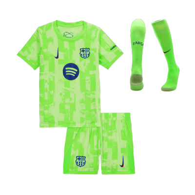 Kids Barcelona Third Away UCL Soccer Jersey Whole Kit (Jersey+Shorts+Socks) 2024/25-Spotify Logo Without Text - BuyJerseyshop